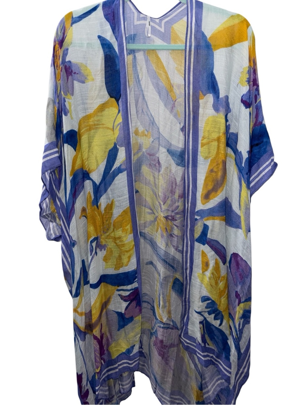 Floral Sheer Kimono Cover-Up in Blue & Yellow RT $36